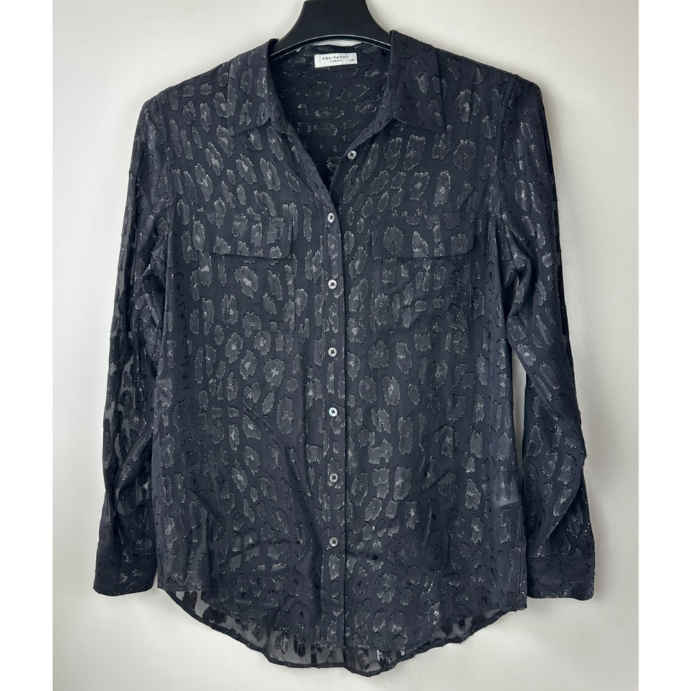 Equipment Femme Daddy Metallic Leopard Print Silk Blend Blouse Black Top Large - Picture 2 of 13